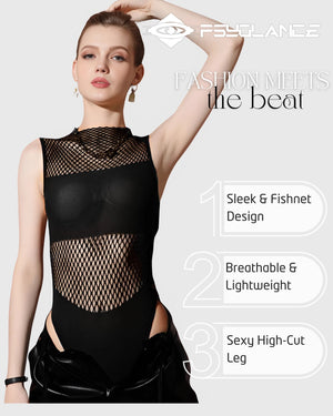 Mesh Seamless Bodysuit for Women | Sexy Crop Lingerie Top - Black