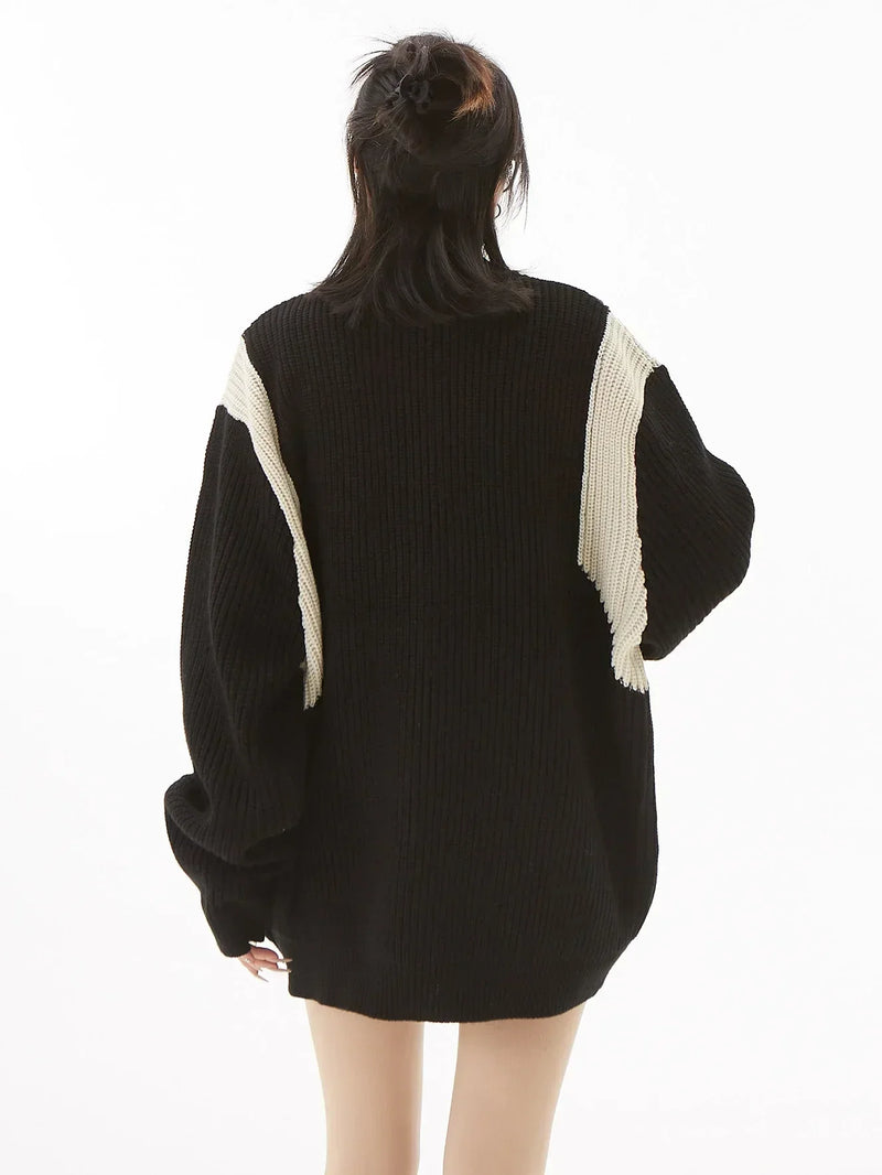 ZIP UP 702 Knitted Cardigan Oversized Retro HipHop Patchwork