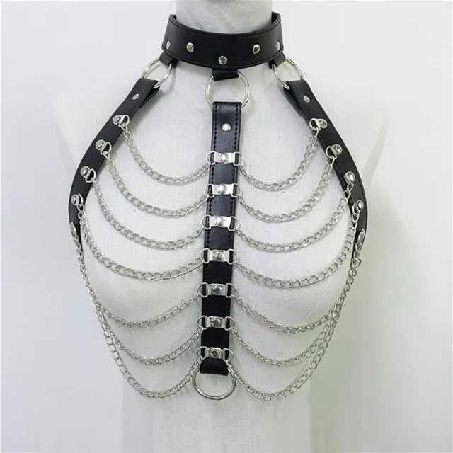 HARNESS 109 Gothic Leather Top Women Harness Chain