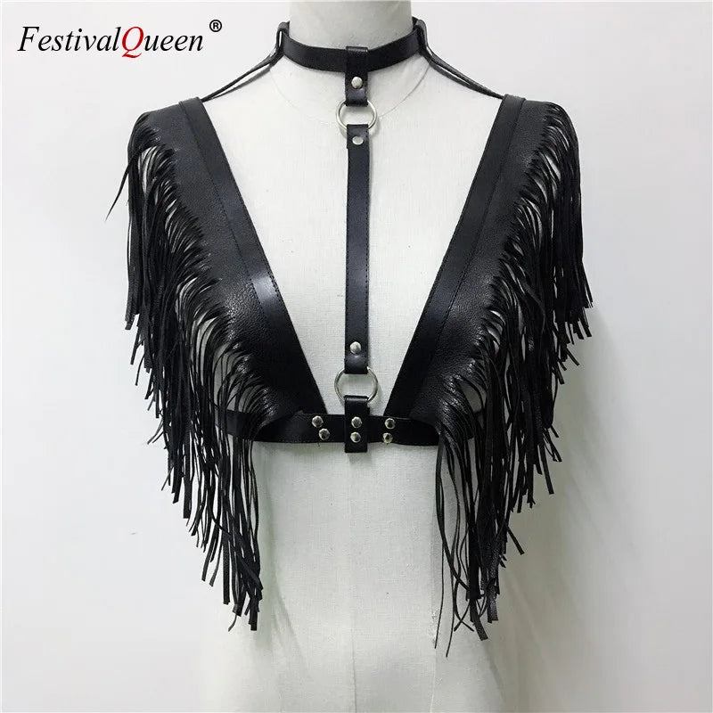 HARNESS 109 Gothic Leather Top Women Harness Chain