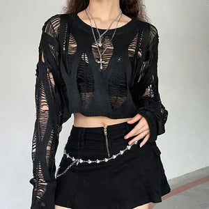 TOP 905 Rave Knitted Blouse Long Sleeve Gothic