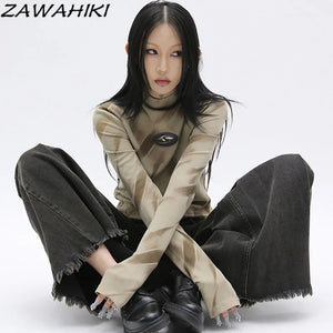 TOP 805 Brown Gradient Long-sleeve Women Zawahiki